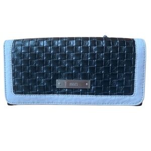 Roots black and white weaved leather wallet